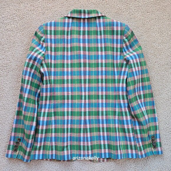 J. Crew Rhodes Blazer Linen Cotton Green Plaid Size 2 - Picture 9 of 11